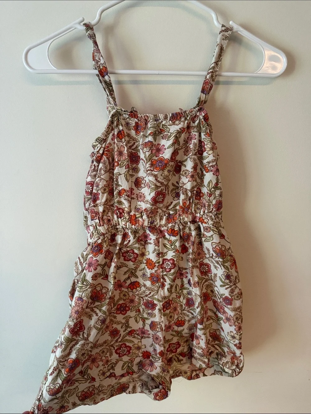 Floral Button-Front Sundress Romper - jumper Cream with Pink & Orange Flowers